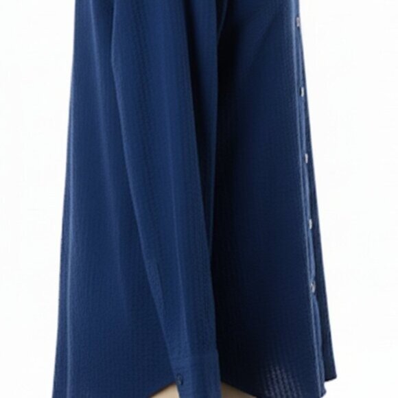 NWOT Joan Rivers Seersucker Button Front Shirt Navy Solid L - Picture 9 of 10